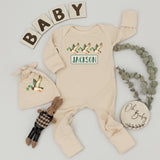Personalized Mallard Duck Baby Bodysuit and Hat Set with Custom Name Rustic Watercolor Design Soft Cotton Outfit for Boys or Girls
