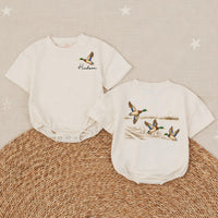 Personalized Mallard Duck Baby Romper with Custom Name, Long Sleeve Hunting Outfit for Baby Boy, Soft Cotton Fall Baby Shower Gift