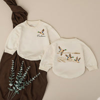 Personalized Mallard Duck Baby Romper with Custom Name, Long Sleeve Hunting Outfit for Baby Boy, Soft Cotton Fall Baby Shower Gift