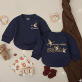 Personalized Mallard Duck Baby Romper with Custom Name, Long Sleeve Hunting Outfit for Baby Boy, Soft Cotton Fall Baby Shower Gift