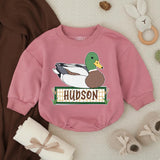 Personalized Mallard Duck Baby Romper with Custom Name Soft Cotton Outfit for Boys Hunting Season Gift Cute Patchwork Graphic Design