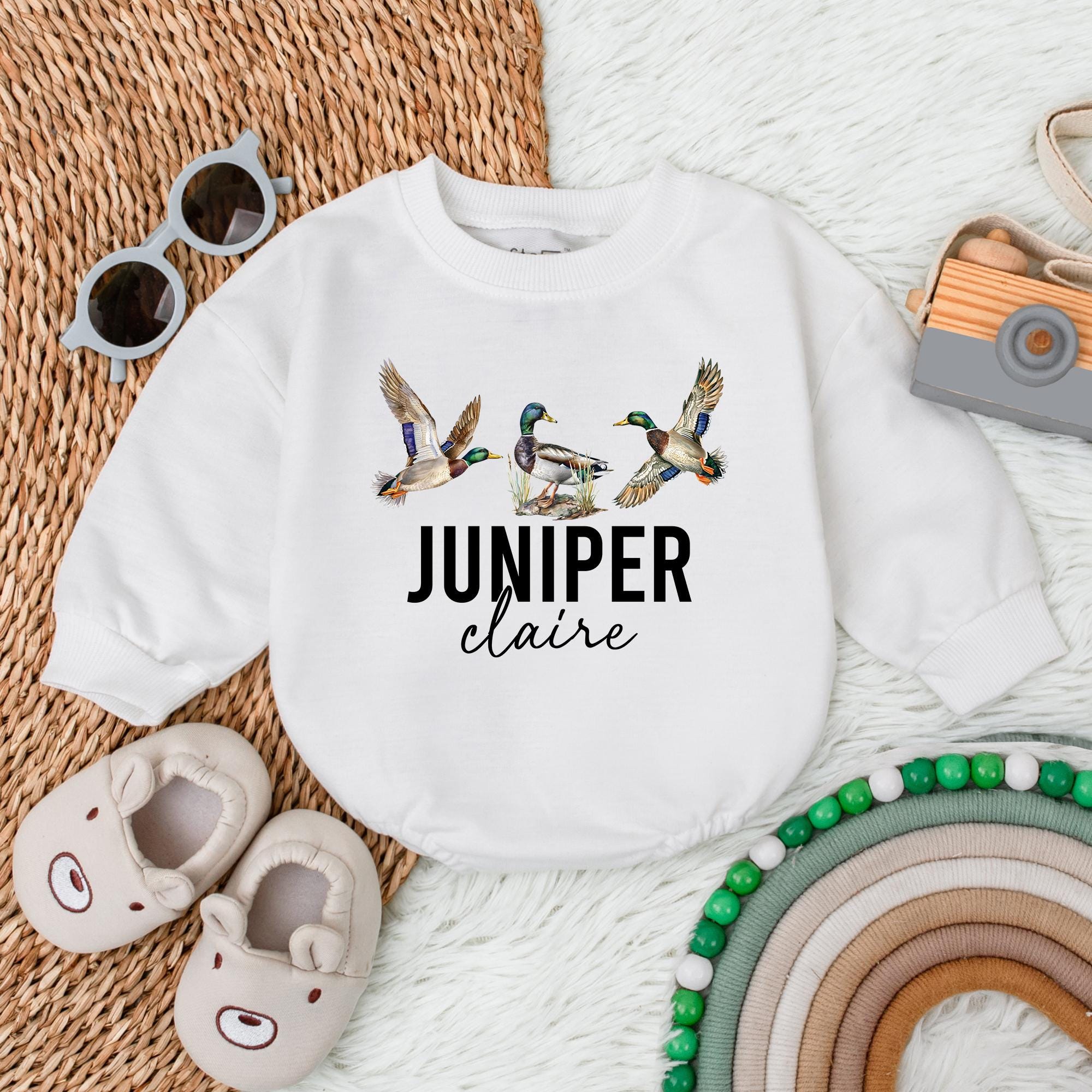 Personalized Mallard Duck Boy Romper Nature-Inspired Baby Outfit Custom Name Toddler Gift Soft Cotton Playful Design Hunting Theme
