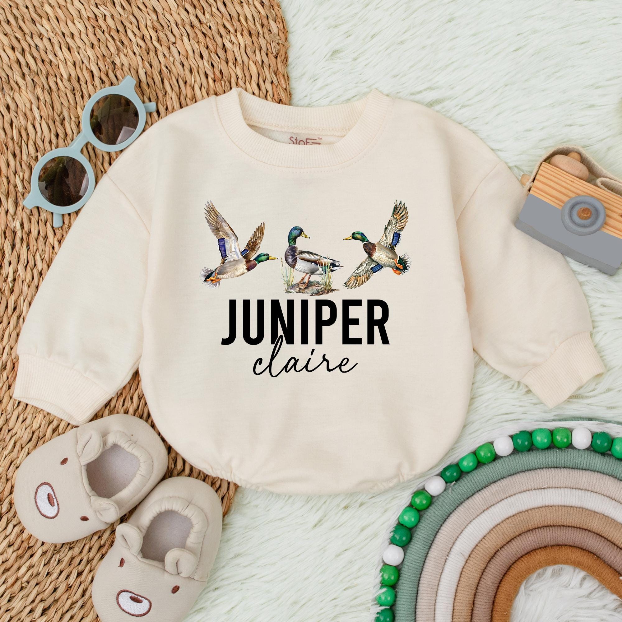 Personalized Mallard Duck Boy Romper Nature-Inspired Baby Outfit Custom Name Toddler Gift Soft Cotton Playful Design Hunting Theme