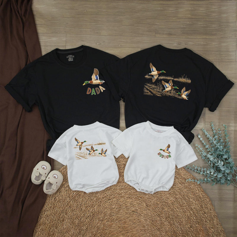 Personalized Matching Family Shirts with Mallard Duck Artwork for Baby Boy, Toddler, Dad, Soft Cotton Outfit for Outdoor Adventures