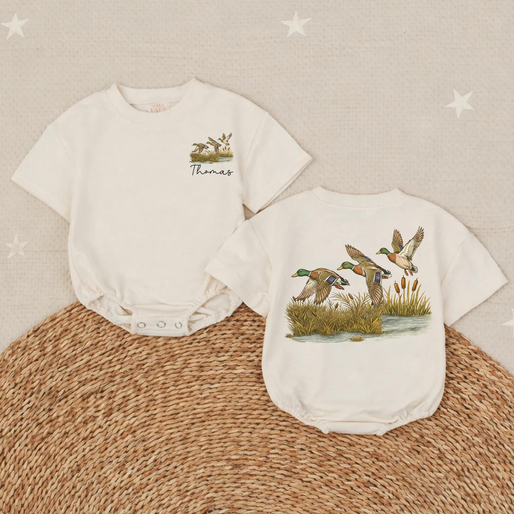Personalized Mallard Ducks Baby Romper with Name, Watercolor Nature Design, Soft Cotton Infant Outfit for Boys or Girls, Unique Baby Gift