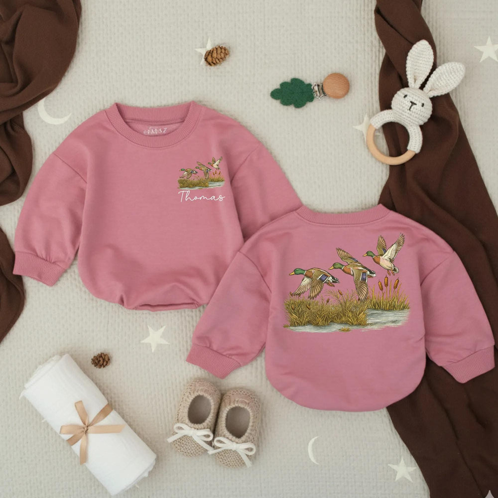 Personalized Mallard Ducks Baby Romper with Name, Watercolor Nature Design, Soft Cotton Infant Outfit for Boys or Girls, Unique Baby Gift