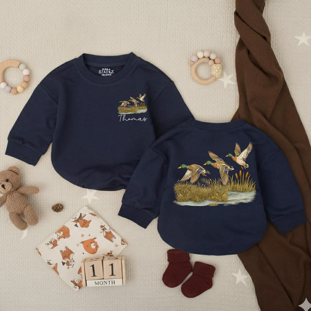 Personalized Mallard Ducks Baby Romper with Name, Watercolor Nature Design, Soft Cotton Infant Outfit for Boys or Girls, Unique Baby Gift