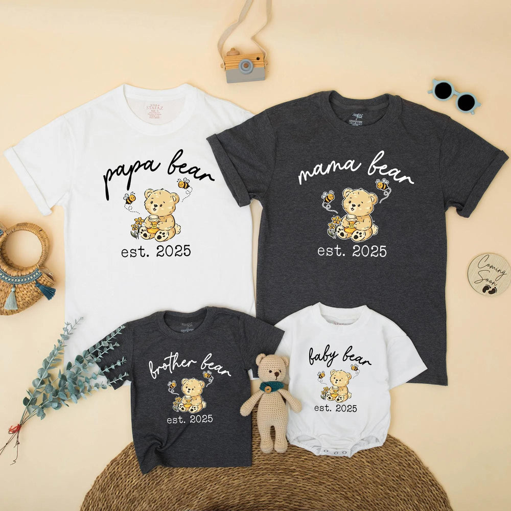 Personalized Mama Bear Papa Bear Baby Bear Matching Family Shirts Cute Teddy Design Cotton Outfit Baby Shower Gift New Mom Announcement