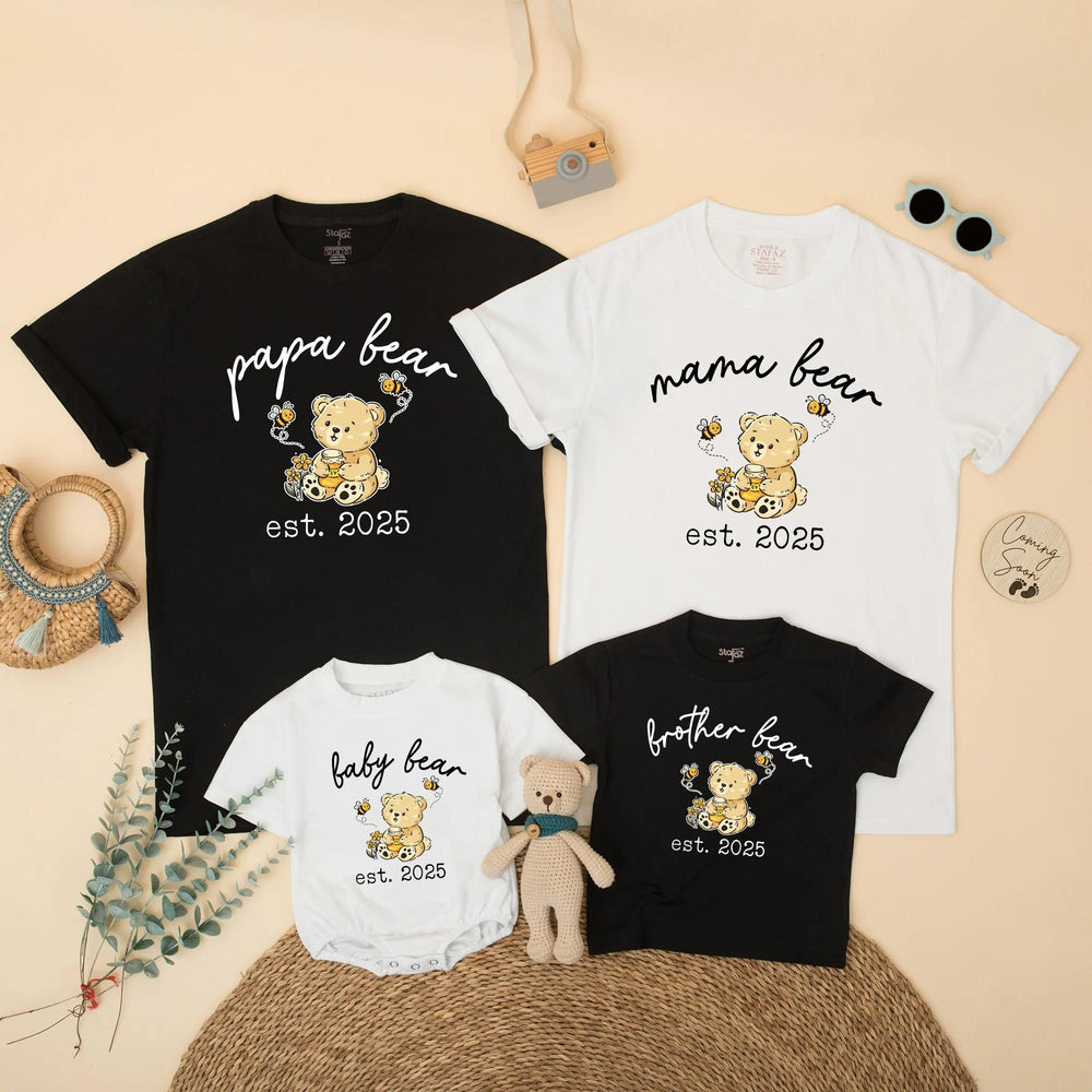 Personalized Mama Bear Papa Bear Baby Bear Matching Family Shirts Cute Teddy Design Cotton Outfit Baby Shower Gift New Mom Announcement