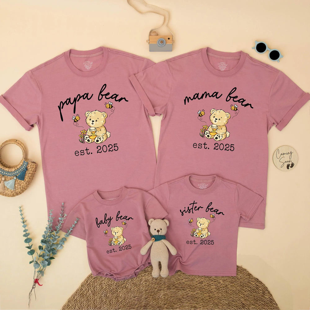 Personalized Mama Bear Papa Bear Baby Bear Matching Family Shirts Cute Teddy Design Cotton Outfit Baby Shower Gift New Mom Announcement