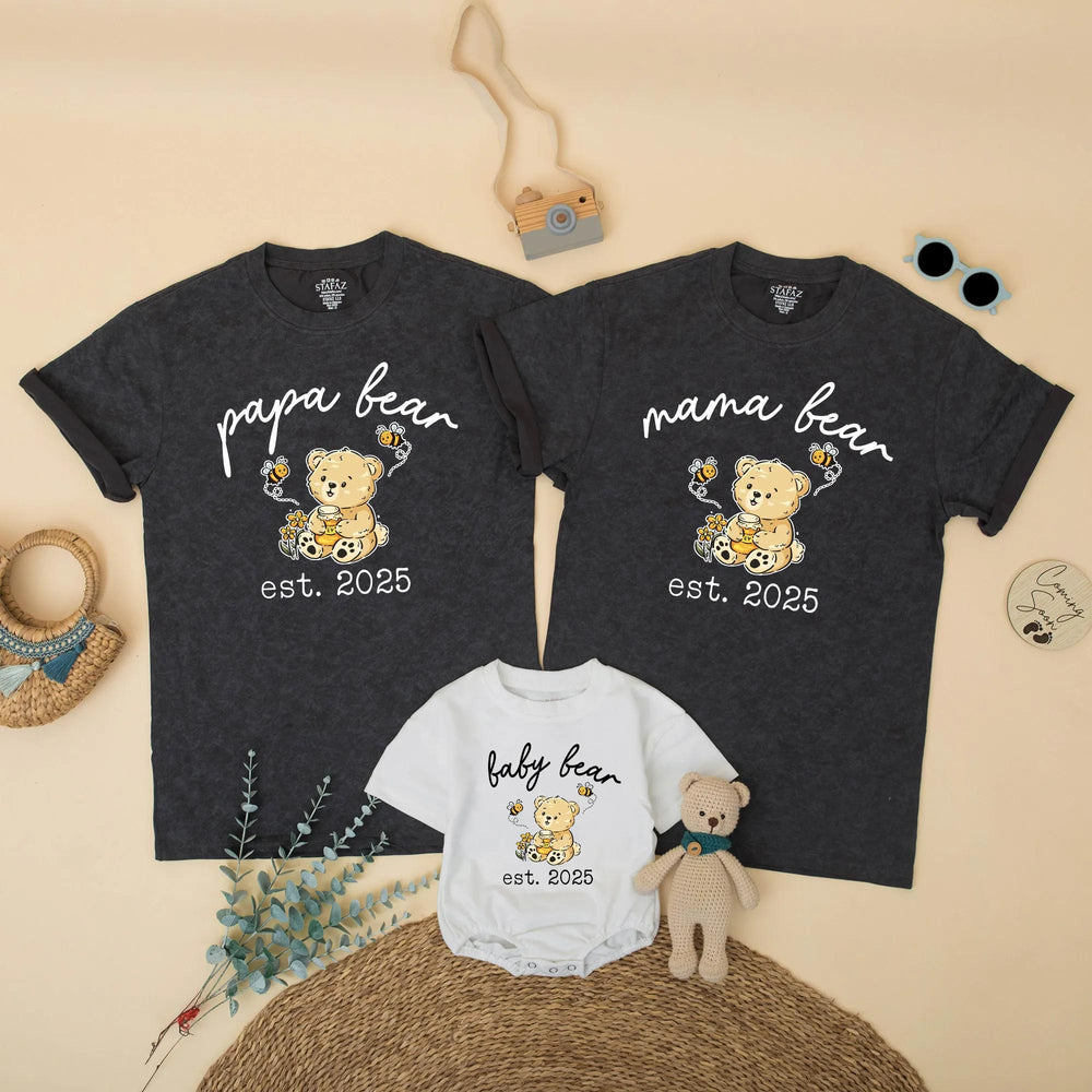 Personalized Mama Bear Papa Bear Baby Bear Matching Family Shirts Cute Teddy Design Cotton Outfit Baby Shower Gift New Mom Announcement