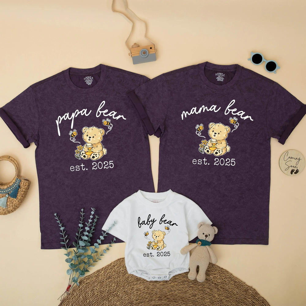 Personalized Mama Bear Papa Bear Baby Bear Matching Family Shirts Cute Teddy Design Cotton Outfit Baby Shower Gift New Mom Announcement