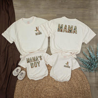 Personalized Mama and Boy Matching Camo Shirts with Mallard Duck Design, Custom Name Romper for Hunting Moms and Outdoor Family Outfits