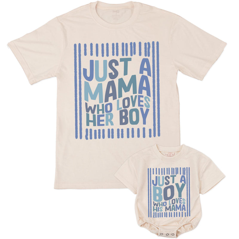 Personalized Mama and Boy Matching Shirts Just a Mama Who Loves Her Boy Outfit Custom Striped Tees Baby Romper Gift for Birthday