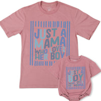 Personalized Mama and Boy Matching Shirts Just a Mama Who Loves Her Boy Outfit Custom Striped Tees Baby Romper Gift for Birthday