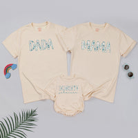 Personalized Mama Dada and Baby Scarlett Matching Floral Shirts, Custom Family Outfits, Soft Cotton Wildflower Tees for Photos or Gifts