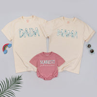 Personalized Mama Dada and Baby Scarlett Matching Floral Shirts, Custom Family Outfits, Soft Cotton Wildflower Tees for Photos or Gifts
