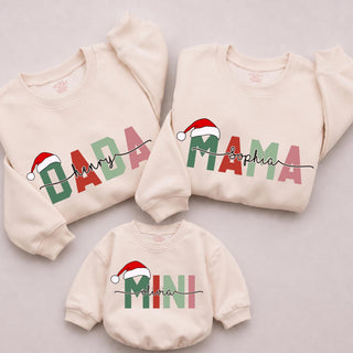 Personalized Mama Dada Family Christmas Sweatshirt, Retro Christmas Matching Outfit