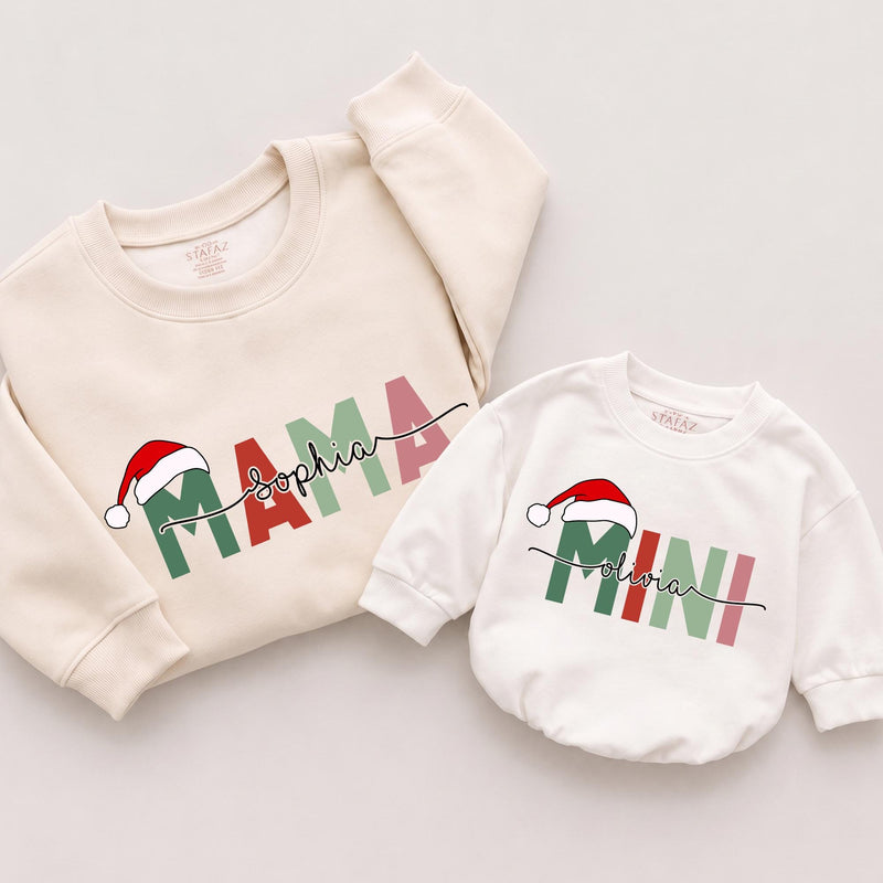 Personalized Mama Dada Family Christmas Sweatshirt, Retro Christmas Matching Outfit