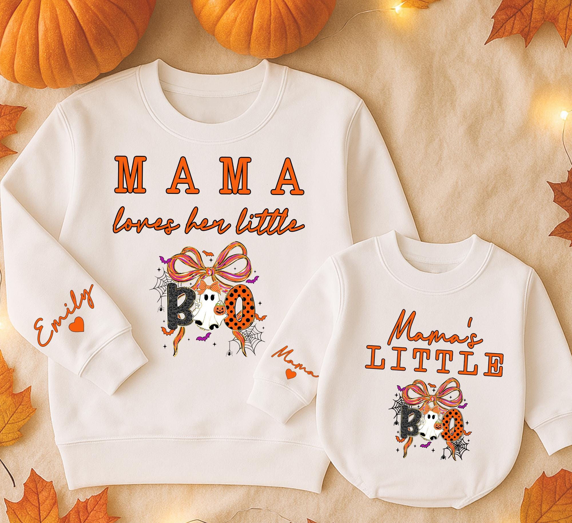Personalized Mama Loves Her Little Boo Halloween Sweatshirts Custom Name Matching Family Fall Outfits Soft Cotton Toddler Gift