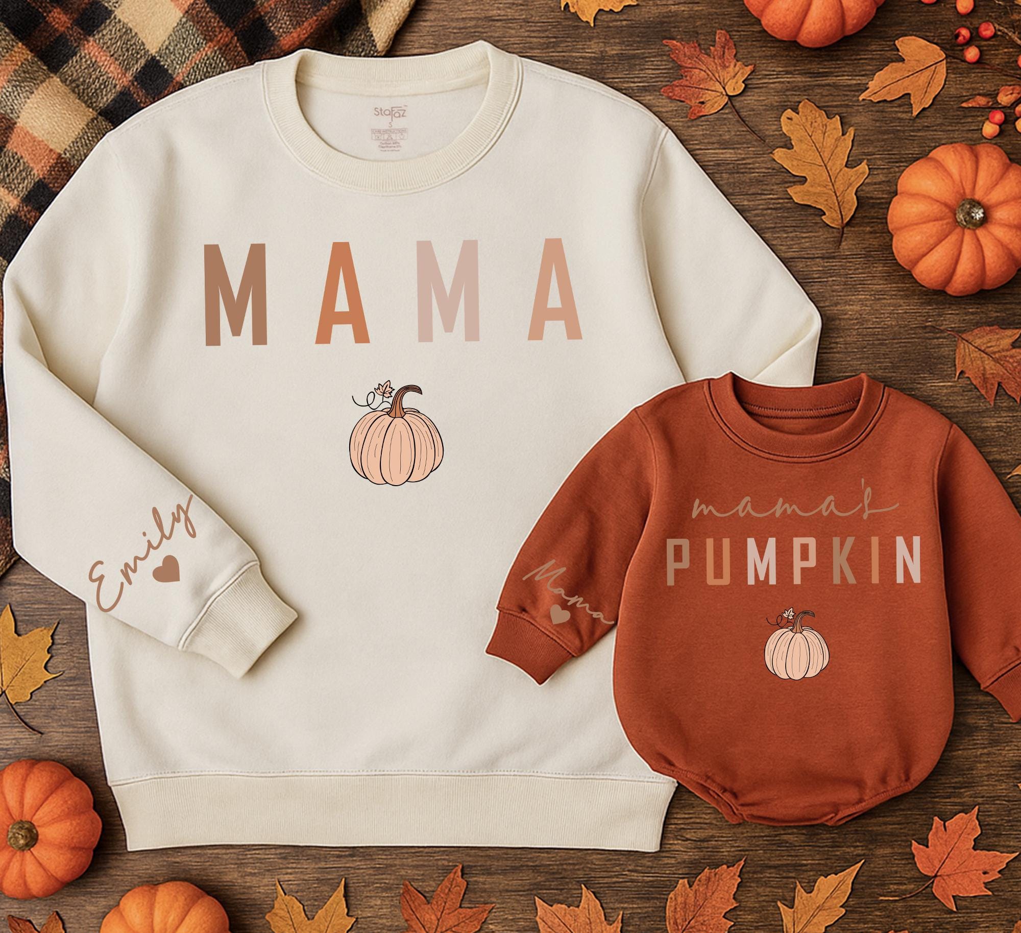 Personalized Mama and Mama's Pumpkin Fall Sweatshirts Cozy Family Matching Outfits Soft Cotton Thanksgiving Baby Toddler Gift