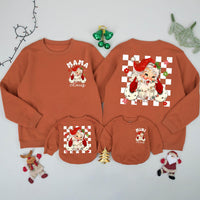 Personalized Mama and Mini Claus Matching Christmas Sweatshirts with Retro Santa Artwork, Family Holiday Outfits, Soft Cotton Mom and Baby Gift
