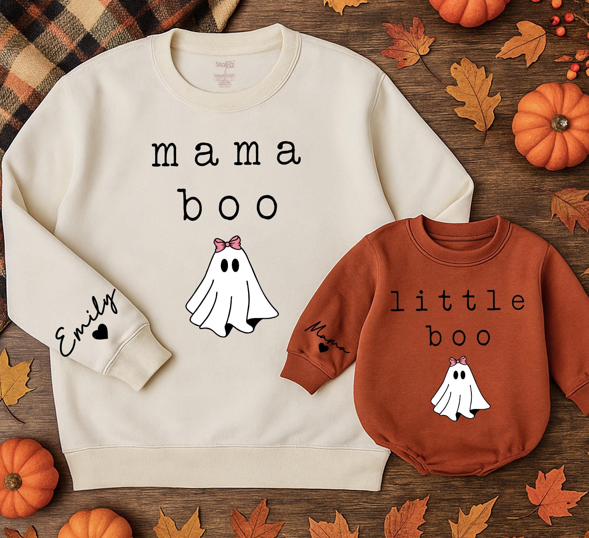 Personalized Mama and Mini Halloween Ghost Sweatshirts Custom Names Family Matching Mother Daughter Outfits Retro Cute Design Gift