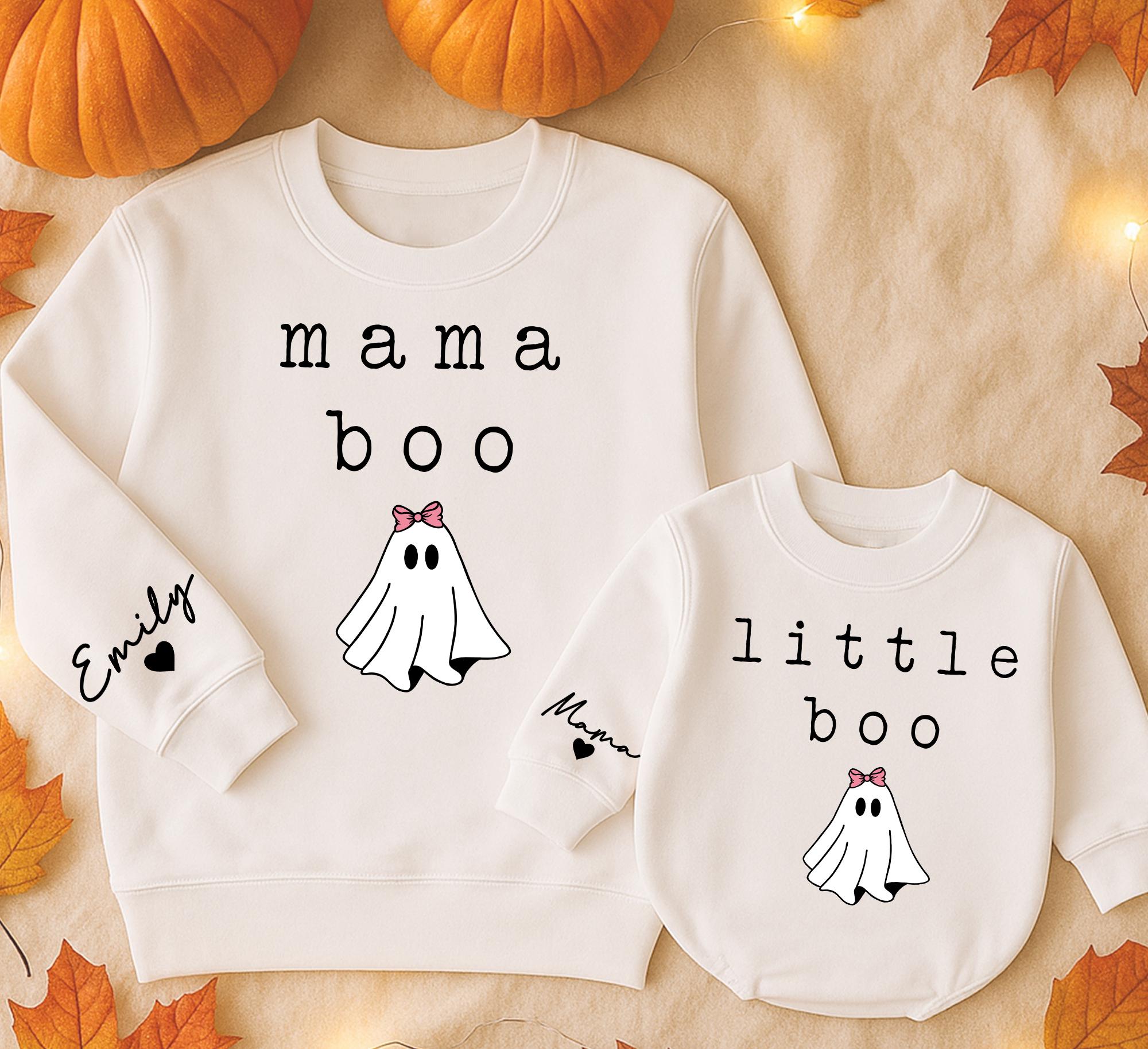 Personalized Mama and Mini Halloween Ghost Sweatshirts Custom Names Family Matching Mother Daughter Outfits Retro Cute Design Gift