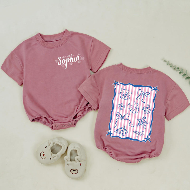 Personalized Mama and Mini Summer Shirts with Seashell Design, Matching Beach Outfits for Family Vacation, Custom Names Toddler Baby Tee