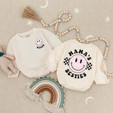 Personalized Mama’s Besties Baby Romper with Pink Leopard Smiley Face Retro-Inspired Outfit Soft Cotton Baby Girl Shower Gift