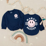 Personalized Mama’s Besties Baby Romper with Pink Leopard Smiley Face Retro-Inspired Outfit Soft Cotton Baby Girl Shower Gift