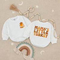 Personalized Mama's Little Turkey Baby Romper with Name Thanksgiving Outfit Pumpkin Cartoon Design Infant Fall Clothes Soft and Cozy Gift