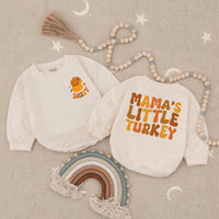 Personalized Mama's Little Turkey Baby Romper with Name Thanksgiving Outfit Pumpkin Cartoon Design Infant Fall Clothes Soft and Cozy Gift