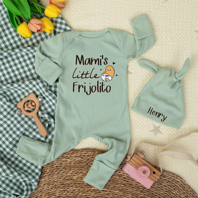 Personalized Mami’s Little Frijolito Baby Bodysuit with Cute Cartoon Bean Design, Soft Cotton Newborn Outfit or Unique Baby Shower Gift