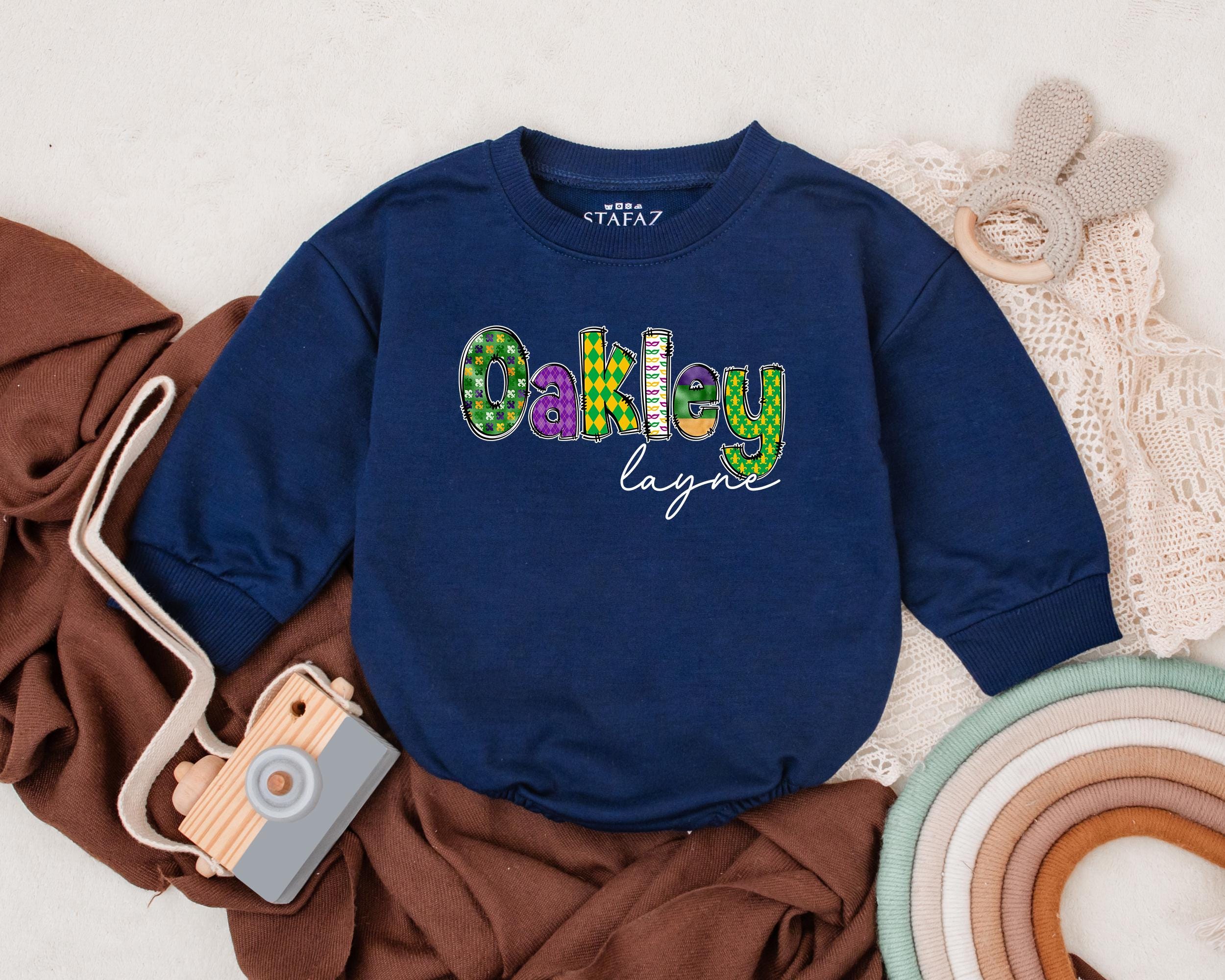 Personalized Mardi Gras Baby Romper Oakley Layne Design Colorful Infant Outfit Unisex Party Clothes Comfortable Cotton Newborn Gift
