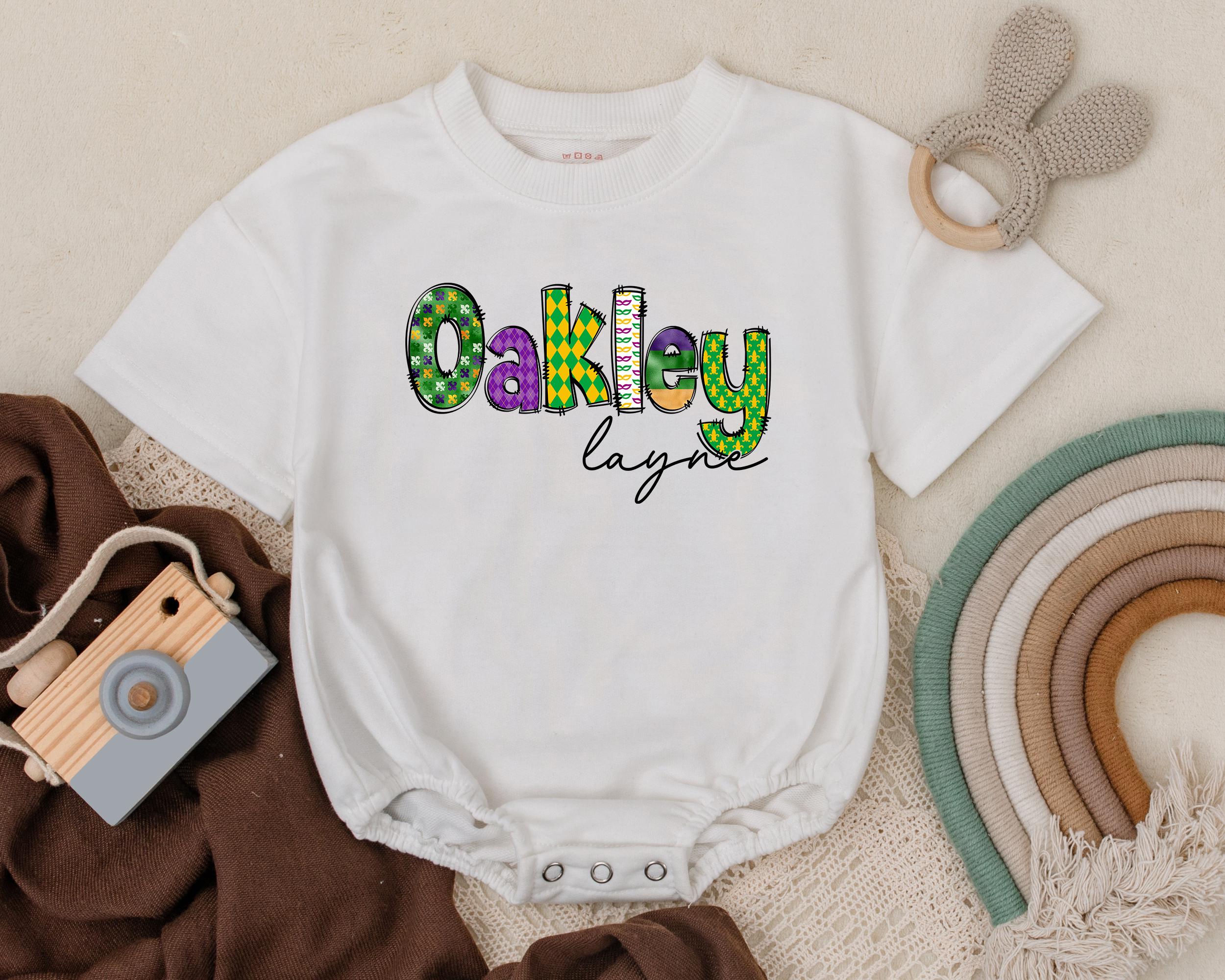 Personalized Mardi Gras Baby Romper Oakley Layne Design Colorful Infant Outfit Unisex Party Clothes Comfortable Cotton Newborn Gift