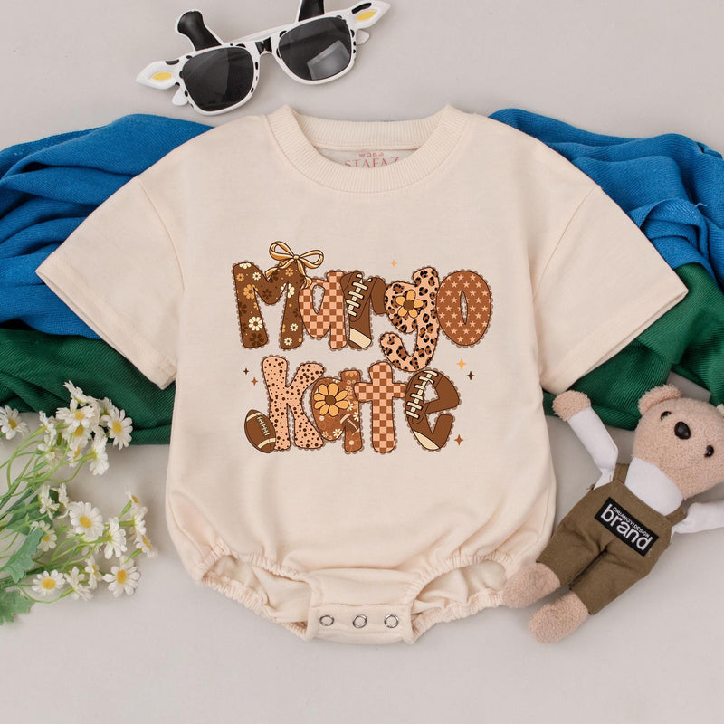 Personalized Margo Kate Football Romper Retro Floral Patterns Baby Gift Soft Cotton Outfit Game Day Infant Girl Birthday Present