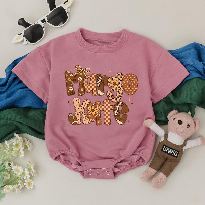 Personalized Margo Kate Football Romper Retro Floral Patterns Baby Gift Soft Cotton Outfit Game Day Infant Girl Birthday Present