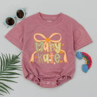 Personalized Mary Kate Thanksgiving Baby Romper with Bow Pumpkin Design Custom Fall Infant Outfit Soft Cotton Baby Shower Gift