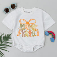 Personalized Mary Kate Thanksgiving Baby Romper with Bow Pumpkin Design Custom Fall Infant Outfit Soft Cotton Baby Shower Gift