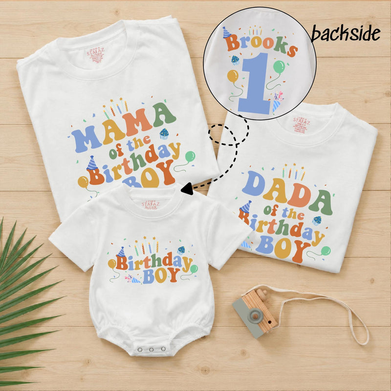 Personalized Matching Birthday Boy Outfit with Retro Party Graphics First Birthday Romper Family Celebration Shirts Cotton Soft Design