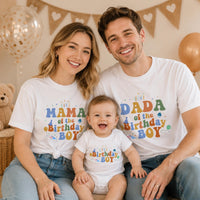 Personalized Matching Birthday Boy Outfit with Retro Party Graphics First Birthday Romper Family Celebration Shirts Cotton Soft Design