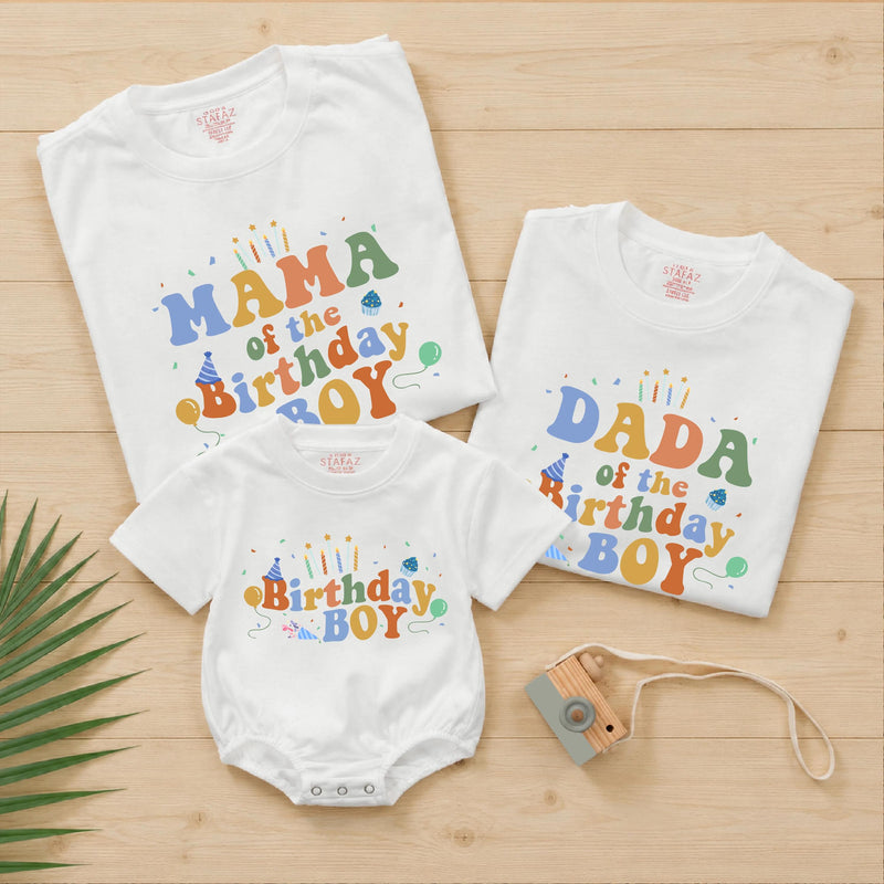 Personalized Matching Birthday Boy Outfit with Retro Party Graphics First Birthday Romper Family Celebration Shirts Cotton Soft Design