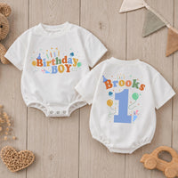 Personalized Matching Birthday Boy Outfit with Retro Party Graphics First Birthday Romper Family Celebration Shirts Cotton Soft Design