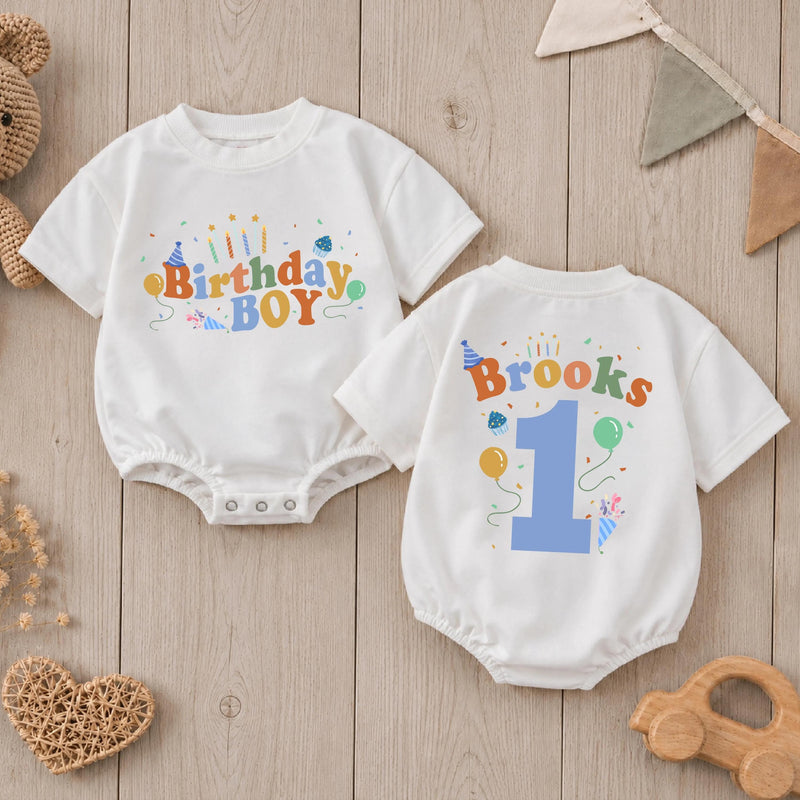 Personalized Matching Birthday Boy Outfit with Retro Party Graphics First Birthday Romper Family Celebration Shirts Cotton Soft Design
