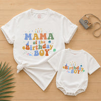 Personalized Matching Birthday Boy Outfit with Retro Party Graphics First Birthday Romper Family Celebration Shirts Cotton Soft Design