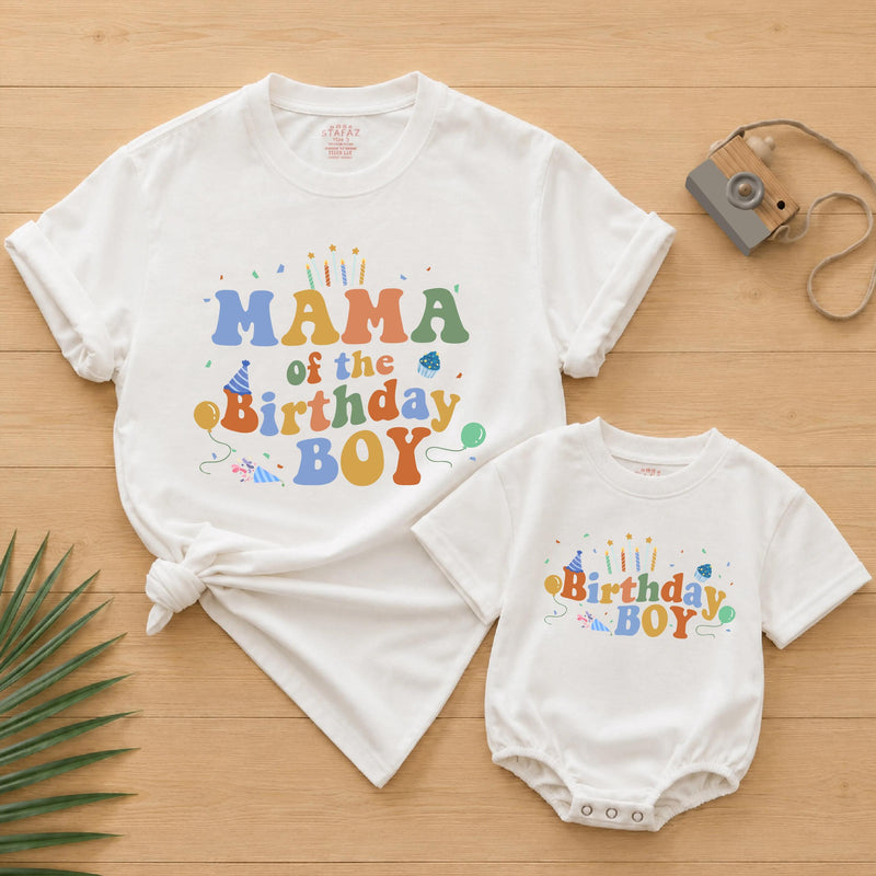Personalized Matching Birthday Boy Outfit with Retro Party Graphics First Birthday Romper Family Celebration Shirts Cotton Soft Design