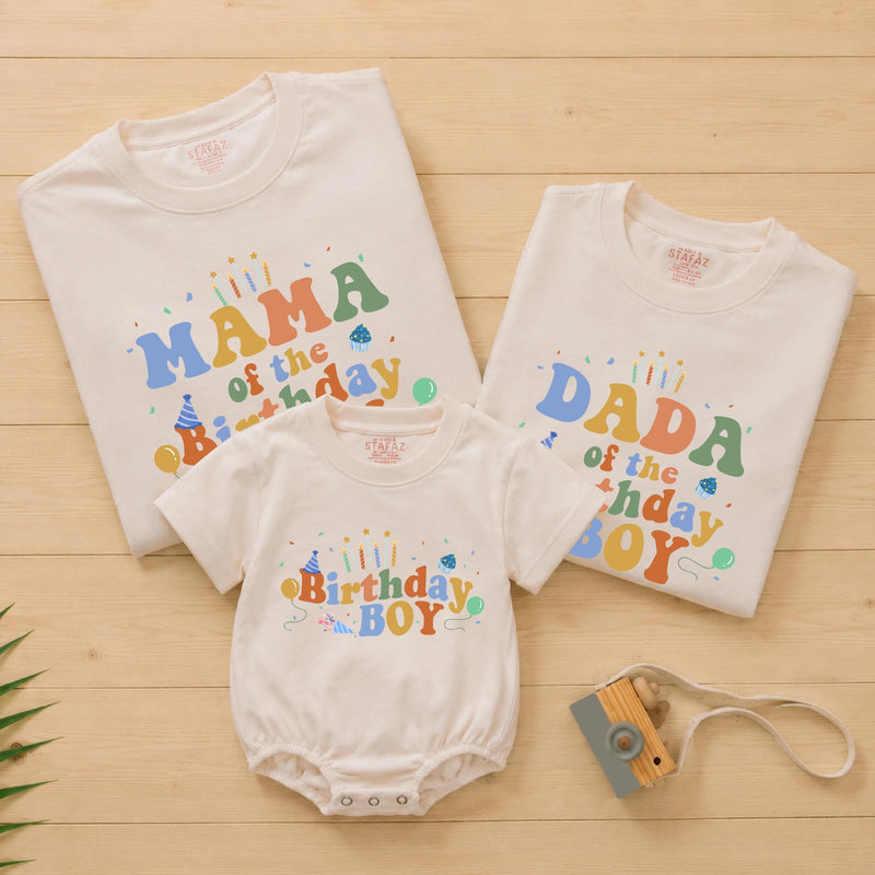 Personalized Matching Birthday Boy Outfit with Retro Party Graphics First Birthday Romper Family Celebration Shirts Cotton Soft Design