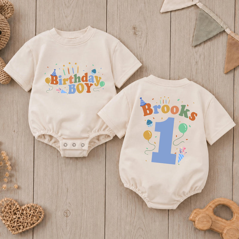 Personalized Matching Birthday Boy Outfit with Retro Party Graphics First Birthday Romper Family Celebration Shirts Cotton Soft Design