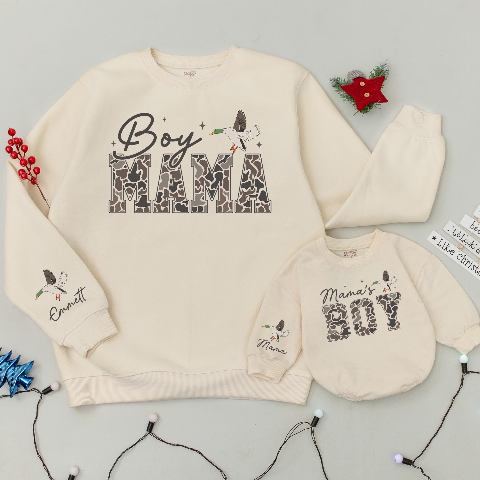 Personalized Matching Boy Mama and Mama's Boy Sweatshirts, Custom Mommy and Me Outfits, Soft Cotton Hunting Season Gift for Mom and Son